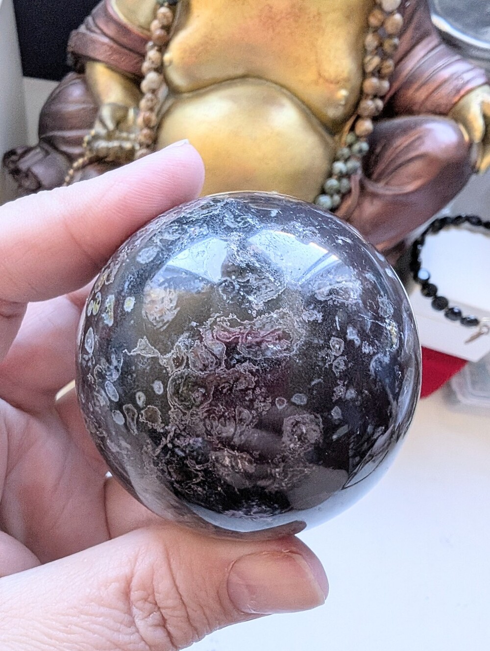 Rare Natural Leopard Skin Jasper Dark Brown-Black Polished Sphere
